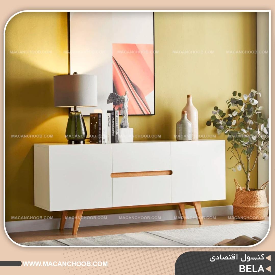 کنسول دو درب عرض 140 پایه چوبی کشو دار مدل BELA